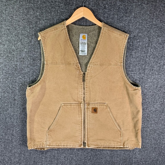 Vintage Carhartt Canvas Vest Men Extra Large Brown Sherpa Lined Workwear V26